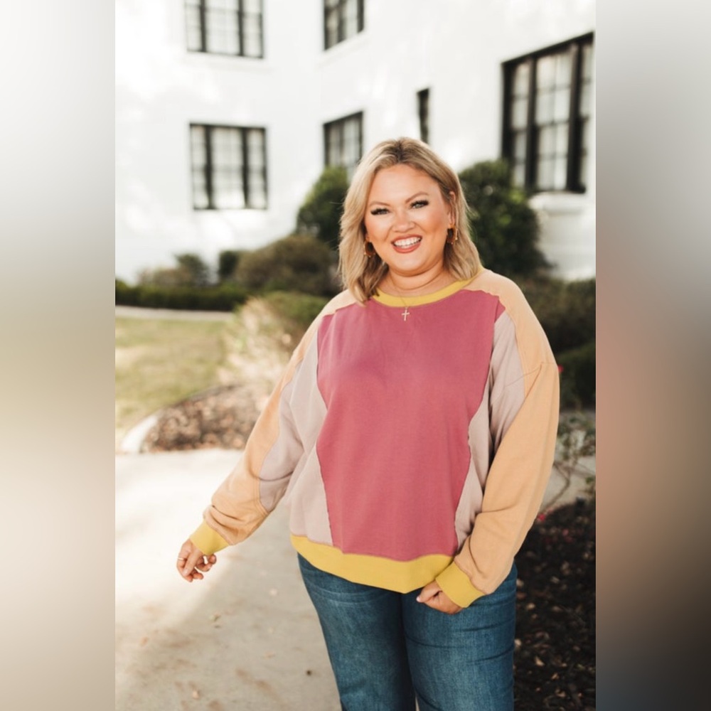 Easel Mauve Taupe Colorblock Pullover